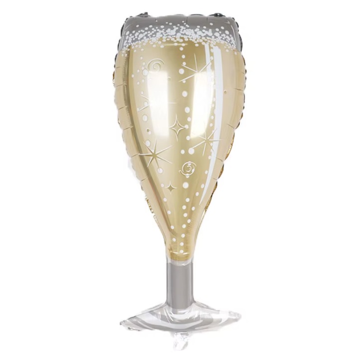 Balon folio in forma de pahar, 7&7, auriu, 99x49cm, set cu pai pentru umflare