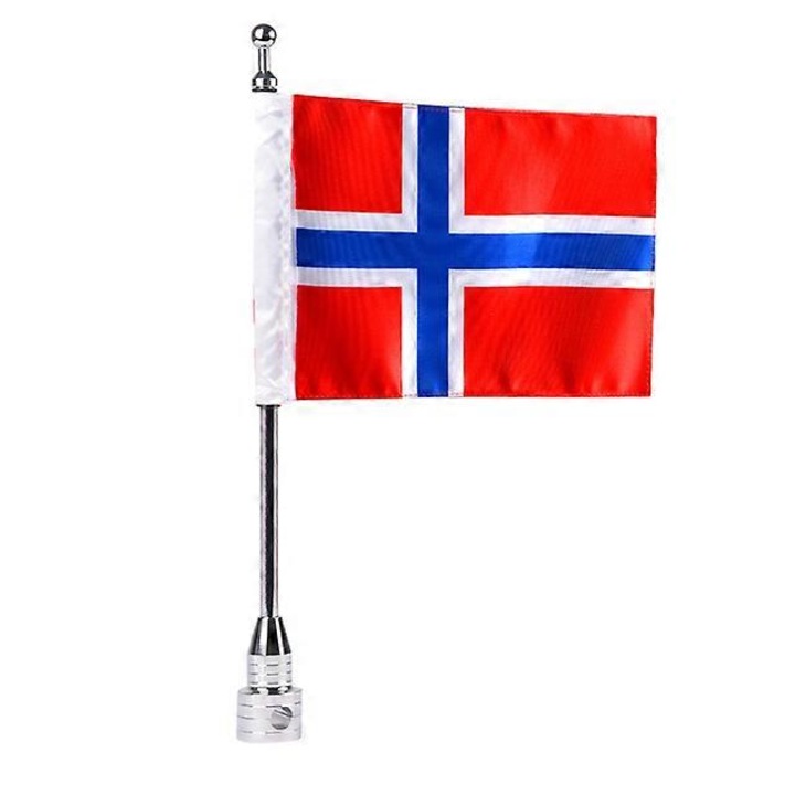 Suport pentru steag cu baza ajustabila pentru motocicleta, cu steagul Norvegiei, dimensiuni 39cm, 6.7x10inch
