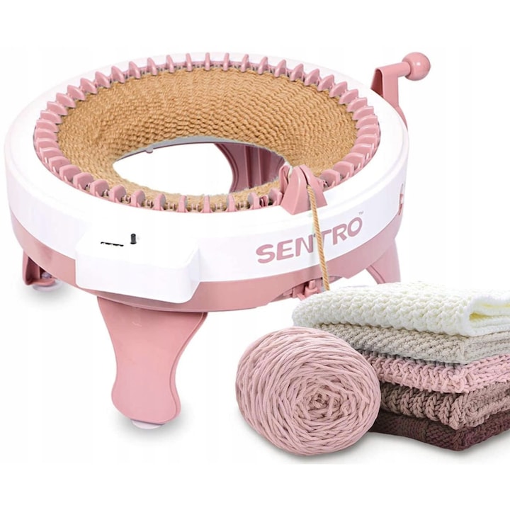 Машина за плетене с 48 игли, розова, 40,5x37,5x22см, комплект