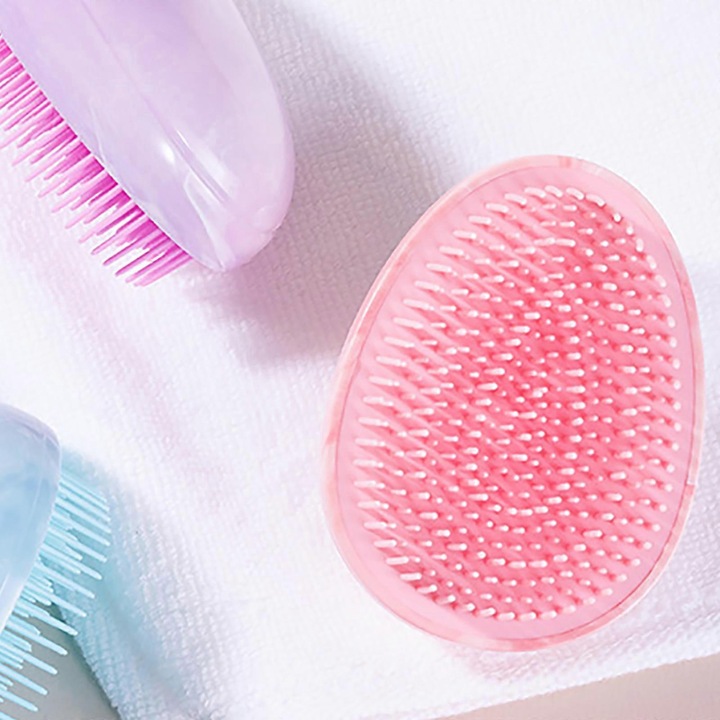 Perie de descurcat parul, model ou, pentru copii si adulti, culoare mov, dimensiune mica, set 1 bucata