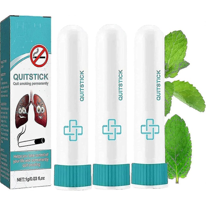 Dispozitiv de renuntare la fumat, 3x Breathe Quit Stick, efect de 24 ore, dimensiuni 2x2x6.8cm