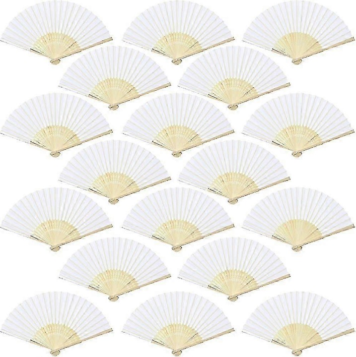 18 db összecsukható pamut legyező bambusz fogantyúval, fehér, 21x37cm készlet