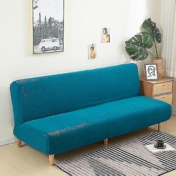 Husa canapea extensibila fara brate, Jacquard, albastra, 160x190cm, elastica, lavabila la masina