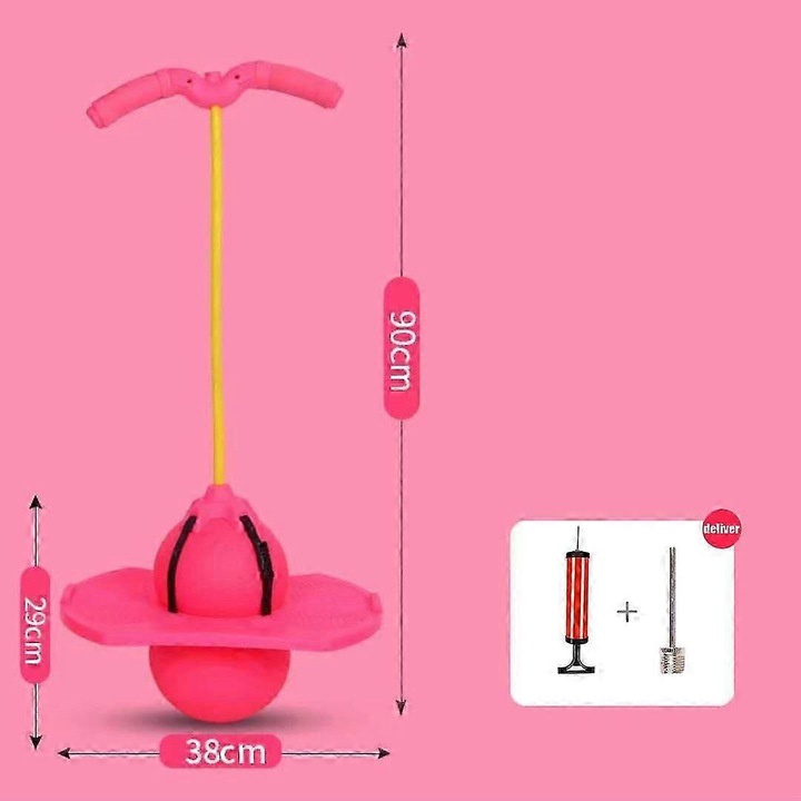 Minge saritor cu maner, 39x38x29cm, capacitate maxima 220lb, roz, set cu pompa de aer