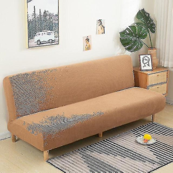 Husa canapea extensibila fara brate, Jacquard, elastica, maro, 120-150cm