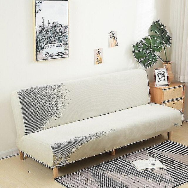 Husa canapea extensibila fara brate, Jacquard, alb, 160x190cm