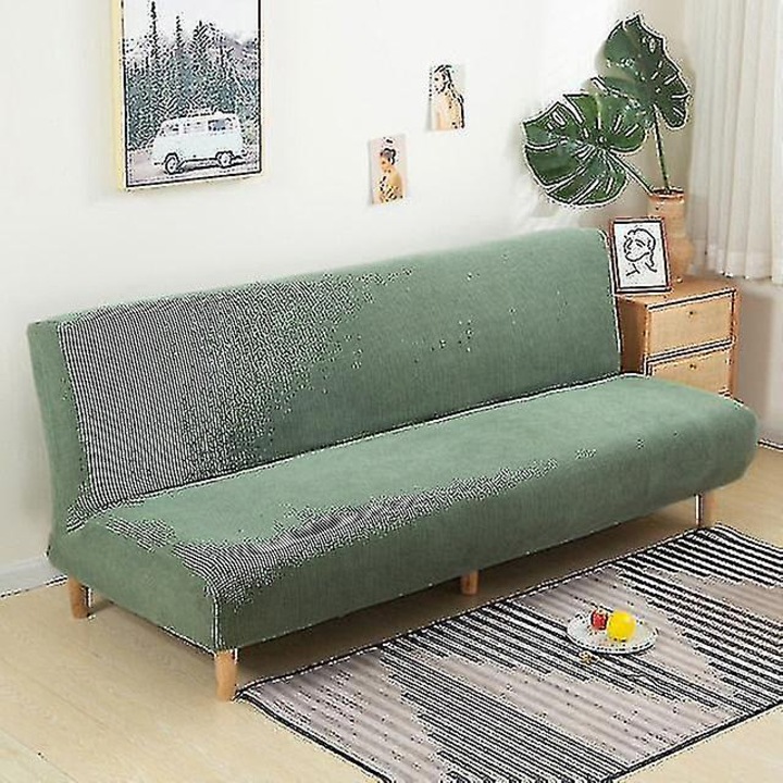 Husa canapea extensibila fara brate, Chunchuan, 160-190cm, verde campie, elastica, lavabila la masina