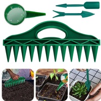 Set de instrumente de gradinarit 4 in 1, Rqiurpn, Instrumente de semanat, Plantator manual, Plastic, Verde