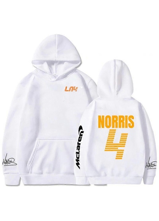 McLaren F1 Norris 4 kapucnis pulóver, alkalmi, fehér, pamut