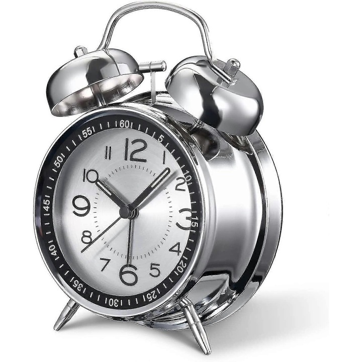 Vintage ébresztőóra, hangos, 11.5x16x5cm, nem ketyeg, háttérvilágítással, könnyű beállítás