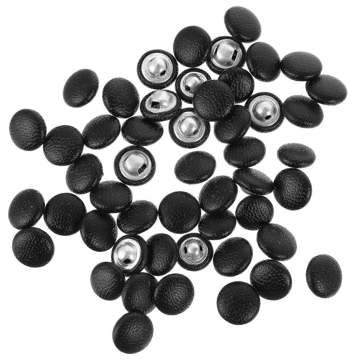 100 darabos bőr gomb készlet, fekete, 1.10x1.10x0.50cm, varrás kiegészítők