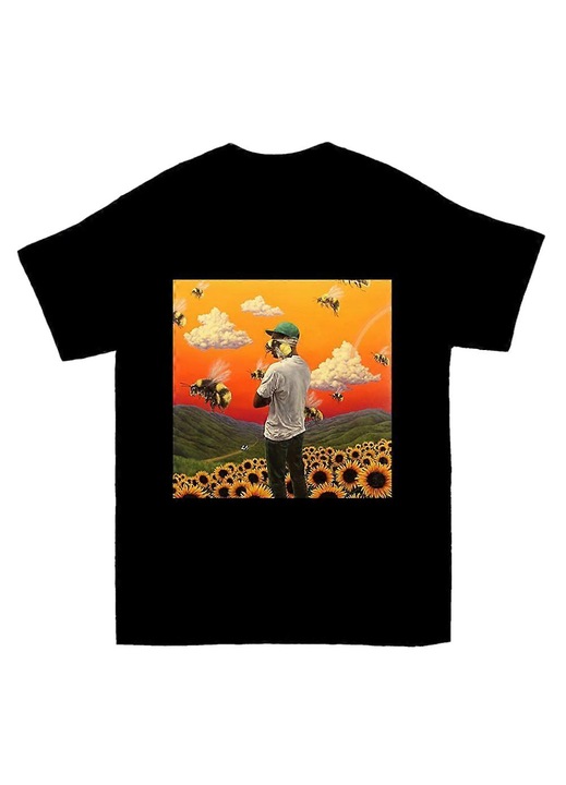 Flower póló, fekete, pamut, Fekete