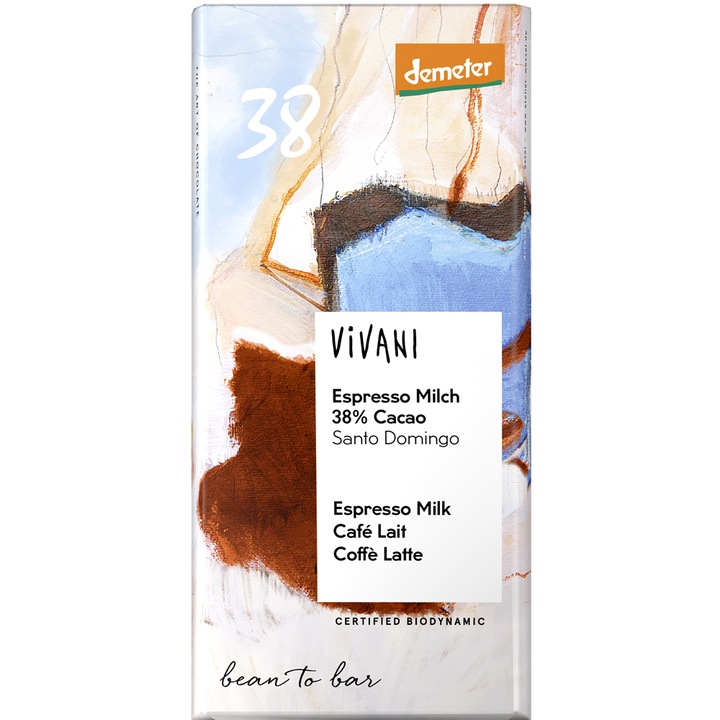 Ciocolata Bio cu Lapte si Esspresso 38% Cacao Vivani 90 g