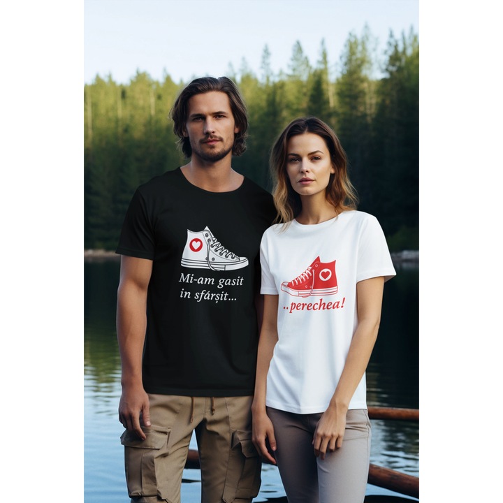 Set 2 tricouri pentru cuplu bumbac 100% L INTL Negru