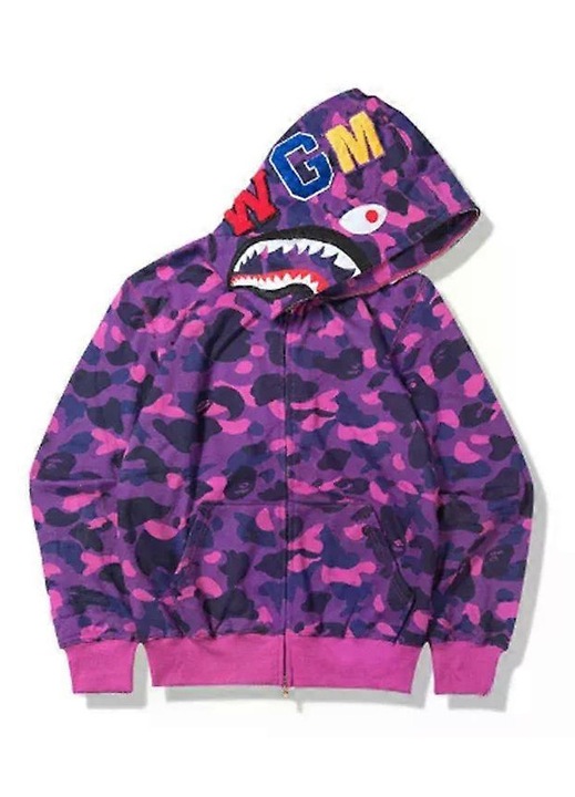 Férfi kapucnis pulóver, Y2k streetwear stílusú, cipzáras, lila, minőségi gyártás