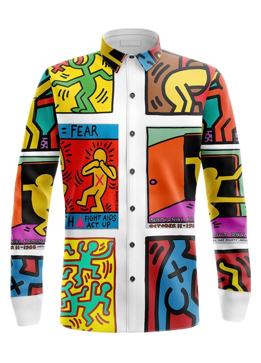Camasa cu imprimeu graffiti colorat, unisex, din poliester, multicolor, marimea XXXL