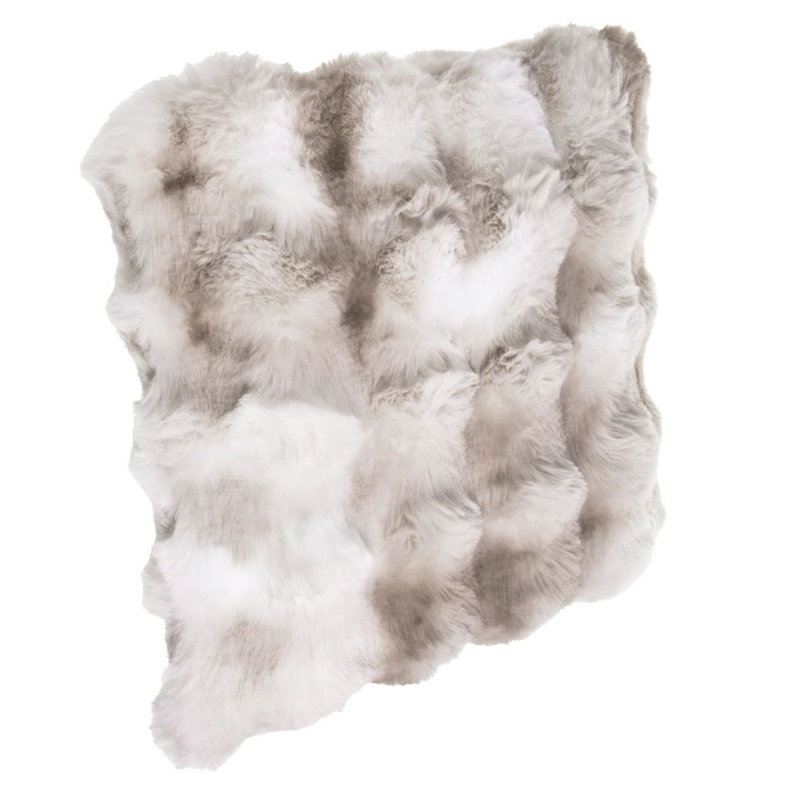 Perna scaun decorativa, bej ecru, imitatie blana cu model in relief, 40x40 cm