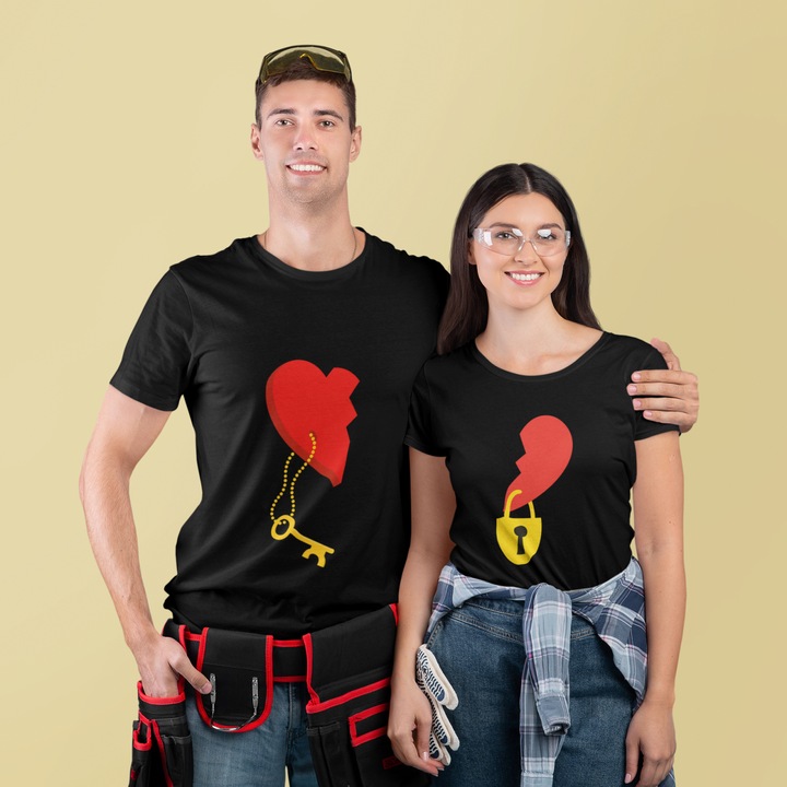 Set 2 tricouri pentru cuplu bumbac 100% S INTL Negru