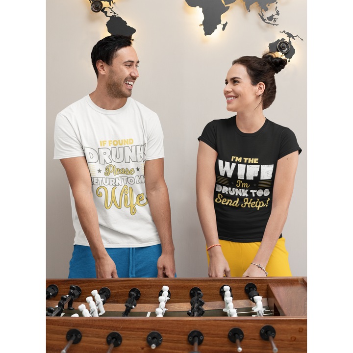 Set 2 tricouri pentru cuplu bumbac 100% L INTL Negru