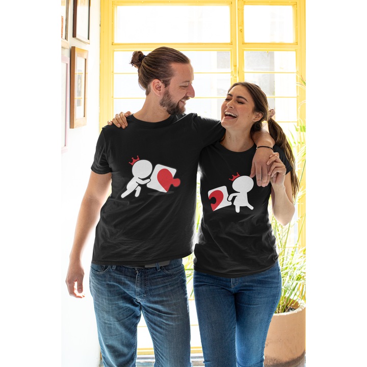 Set 2 tricouri pentru cuplu bumbac 100% 2XL INTL Negru