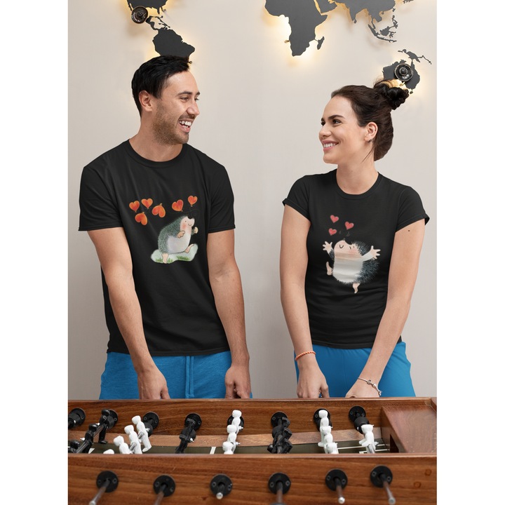 Set 2 tricouri pentru cuplu bumbac 100% 2XL INTL Negru