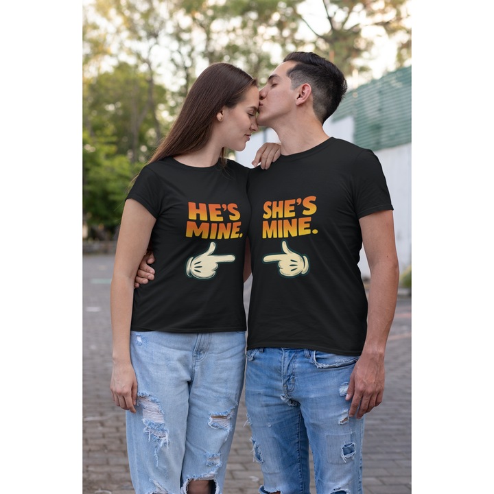 Set 2 tricouri pentru cuplu bumbac 100% L INTL Negru