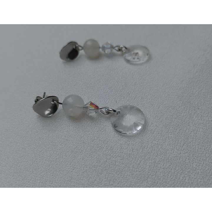 Cercei cu Cuart Roz și Swarovski, 4.5 cm, set