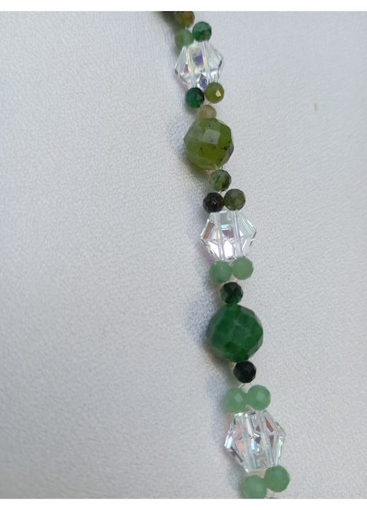 Bratara cu margele de Smarald si Swarovski, elemente placate cu aur 14K, 18x5cm