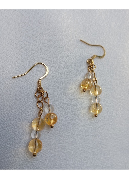Cercei dubli cu tortiță placată cu aur 18K, Citrin 6 mm, Topaz 4 mm, 4 cm