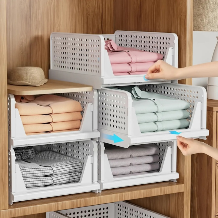 Set 5 Cutii Depozitare Elindor® Pliabile, Organizator pentru Dormitor Studentesc, Organizatoare pentru Dulap, Cutie Organizare, Cos Multifunctional, Separator Haine, Paturi, Jucarii, Potrivit pentru Bucatarie, Baie, Birou, 42.5x33.5x18.5 cm, Alb