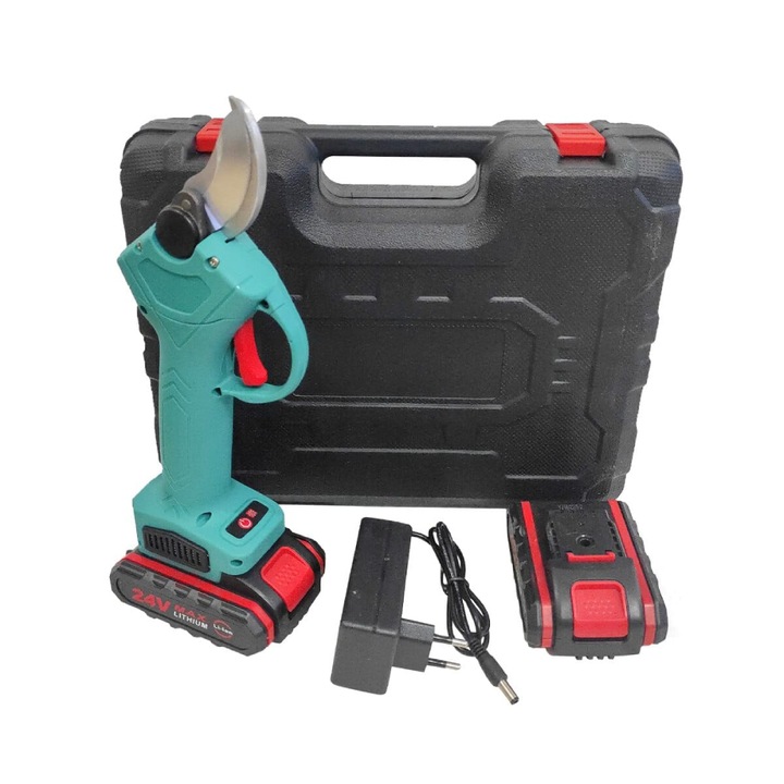 Електрическа ножица, мощност 24V, стоманено острие, 2 включени батерии, аксесоари, куфар за транспорт, Unibox