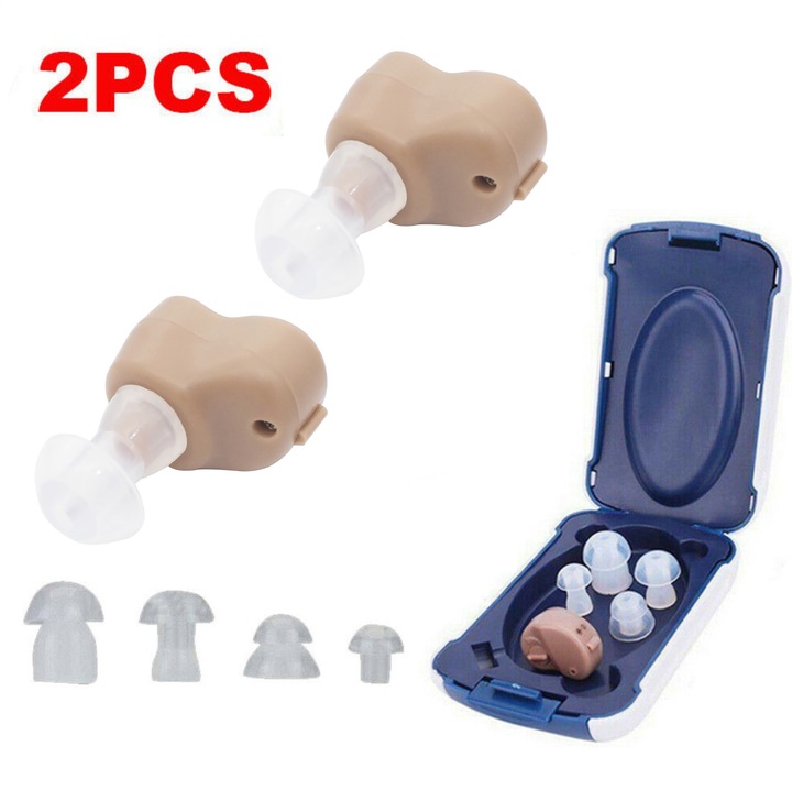 Aparate auditive pentru seniori, amplificatoare in-ear, volum ajustabil, usoare, discrete, set 2 bucati