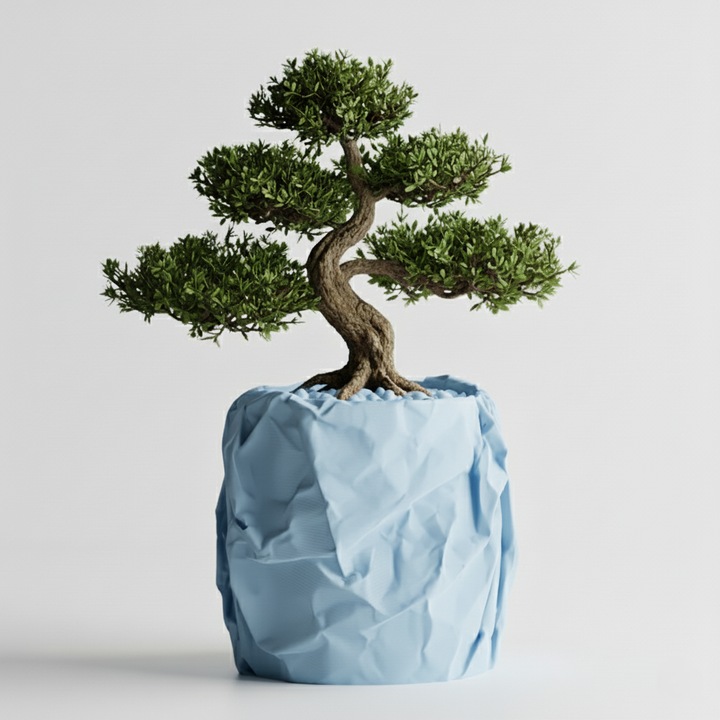 Ghiveci decorativ, Crumpled Design, Arctic Blue, plastic PLA, diametru 12cm, inaltime 16cm