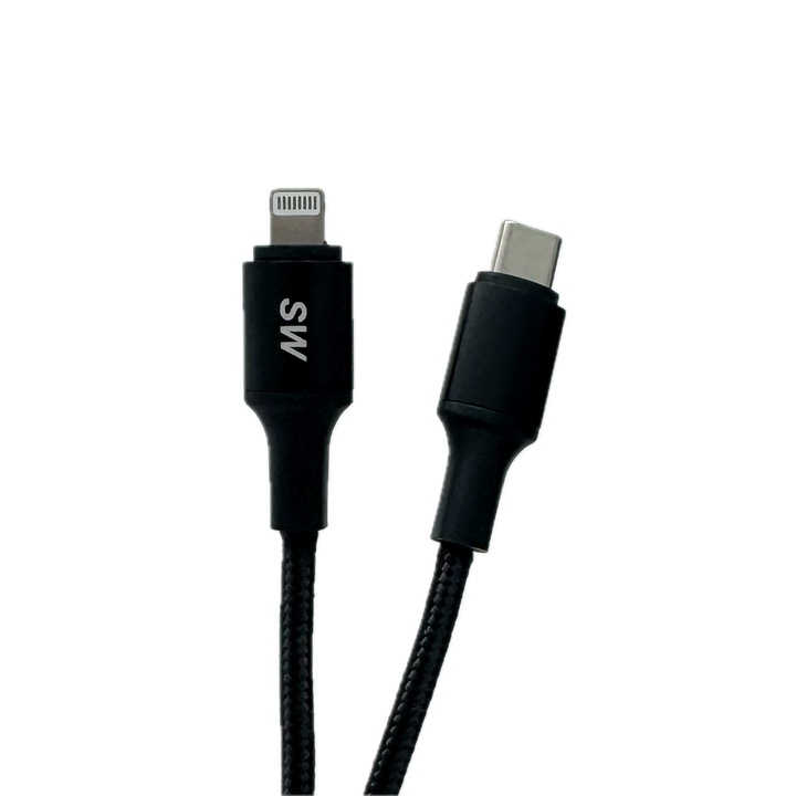 Cablu de date si incarcare rapida, USB Type-C la Lightning, 2.4A, 3m, Negru, rezistent textil