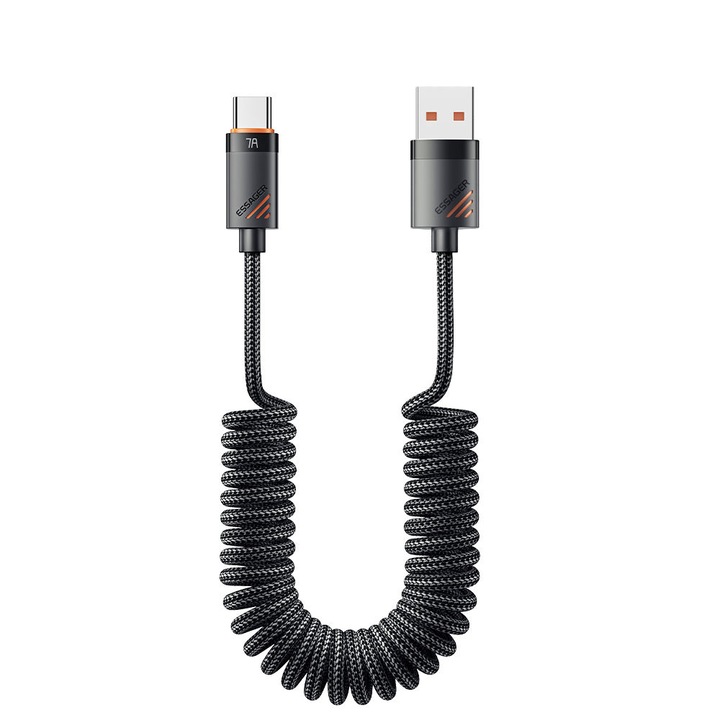 Cablu auto USB Type-C, cablu retractabil 1, 8 m, 7A 100W, USB-A la USB-C pentru incarcare rapida, lungime reglabila, compatibil cu Android Auto/CarPlay, iPhone 15/16, Samsung Galaxy, MacBook, tablete si alte dispozitive USB-C
