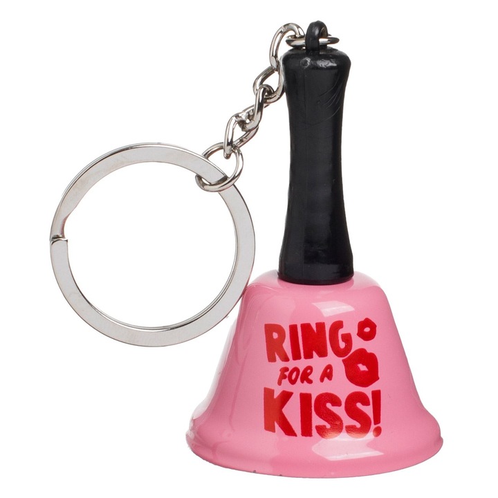 Rózsaszín csengő kulcstartó "Ring For a kiss" 6cm