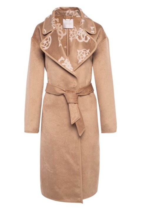 Palton Dama, Guess, Maro, Logo Printat 2271, Maro camel