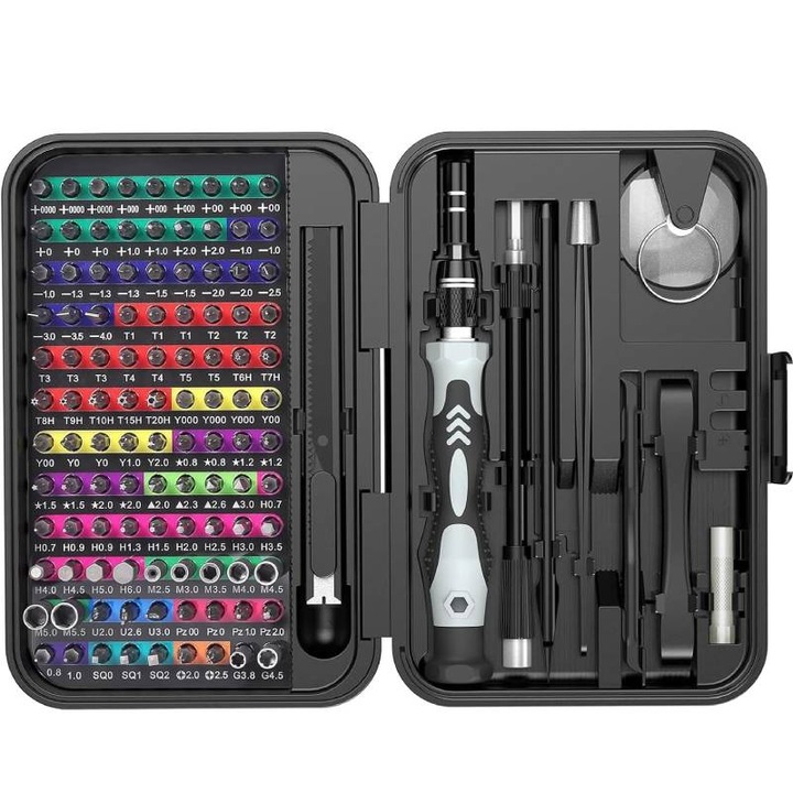 132 darabos precíziós csavarhúzó készlet, továbbfejlesztett javítóeszközökkel (108 mágneses fejjel) - Színkódolt csavarhúzó készlet hosszabbítókkal telefonokhoz, számítógépekhez, táblagépekhez, órákhoz