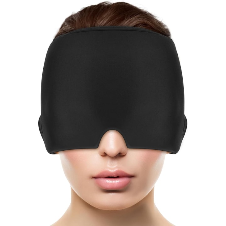 Caciula pentru alivierarea migrenei, snur gel fara miros, terapie cald/rece (Negru)