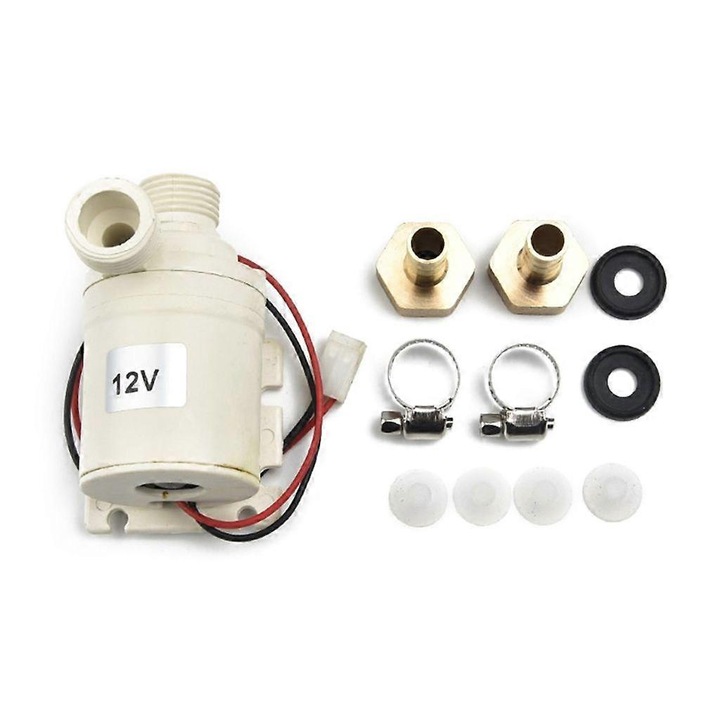 Потопяема водна помпа, 12V, 8L/min, 9x6cm, за циркулация на студена вода, комплект с месингови съединители и скоби от неръждаема стомана