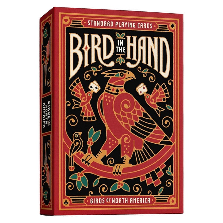 Madárillusztrációkkal díszített játékkártya készlet, 54 darab, "Madarak a Kézben" téma
