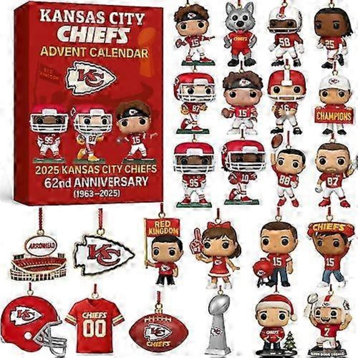 Calendar Advent de Craciun, figurine Kansas City Chiefs, set, acrilic, modern si simplu