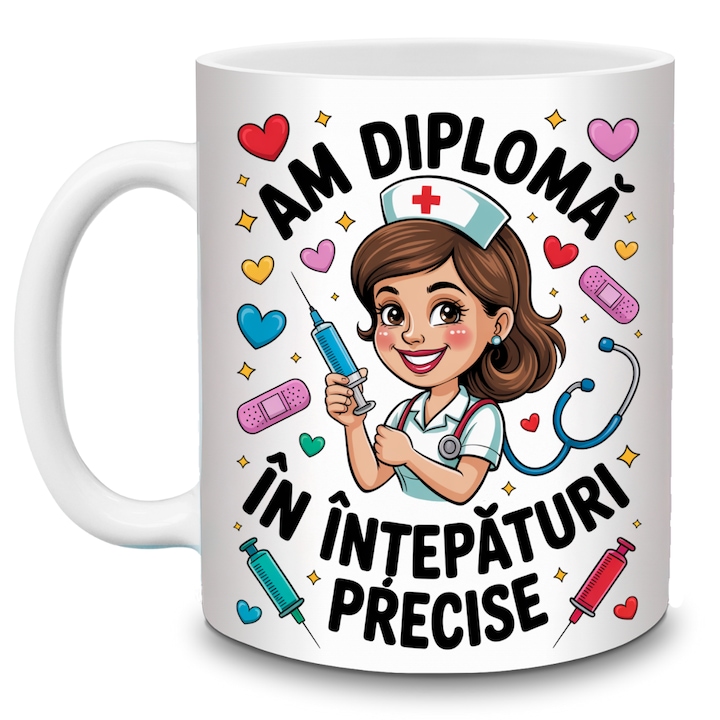 Vicces bögre ápolóknak – Precíz szúrás diplomám van – Orvosi ajándék – Fehér kerámia bögre 330ml
