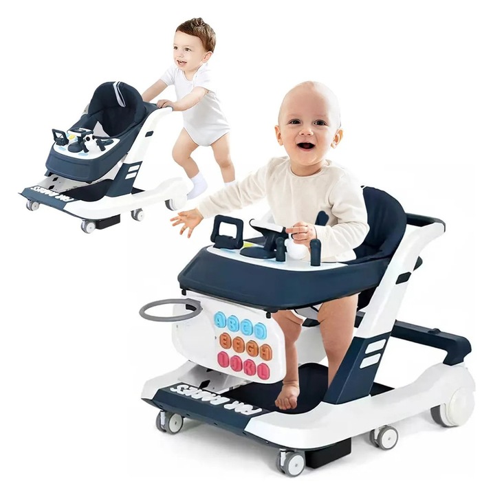 Premergator Copii 3 in 1 EasyRide – Premergator + Antemergator + Tavita pentru Servirea Mesei, Jucarii Interactive, Cos Baschet, Roti 360°, Anti-Rasturnare