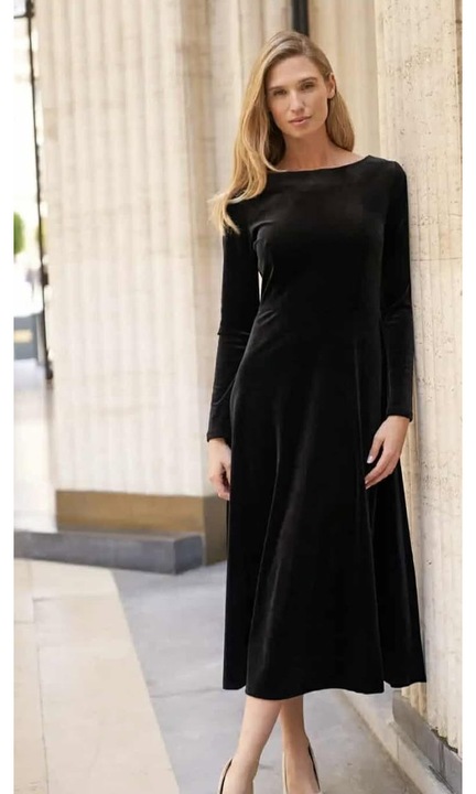 Rochie midi neagra din catifea 1181, Negru