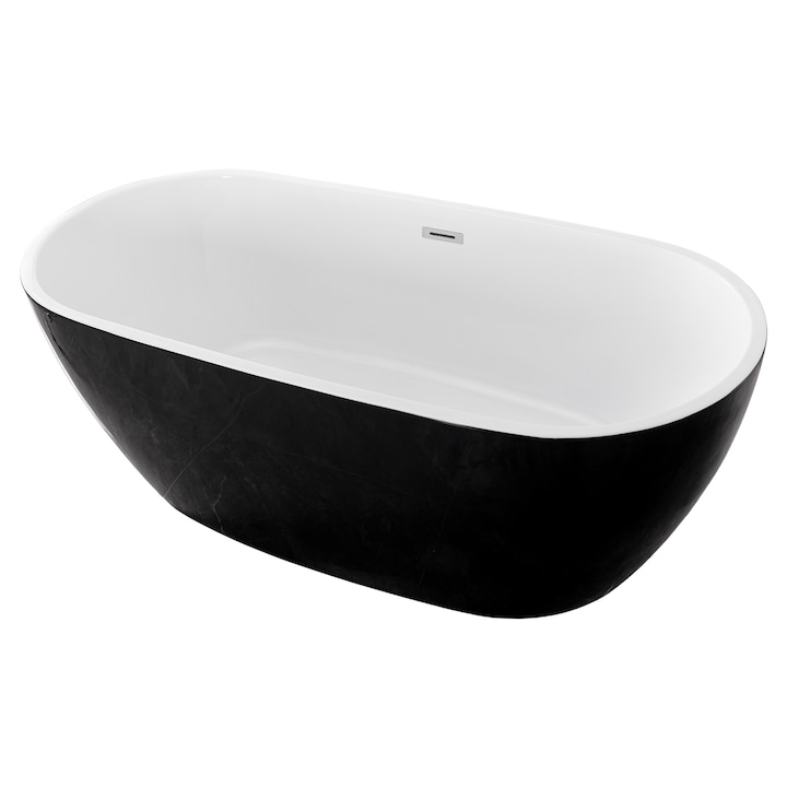 CUBA – Cada freestanding 170 × 80 × 58 cm, exterior negru lucios / interior alb