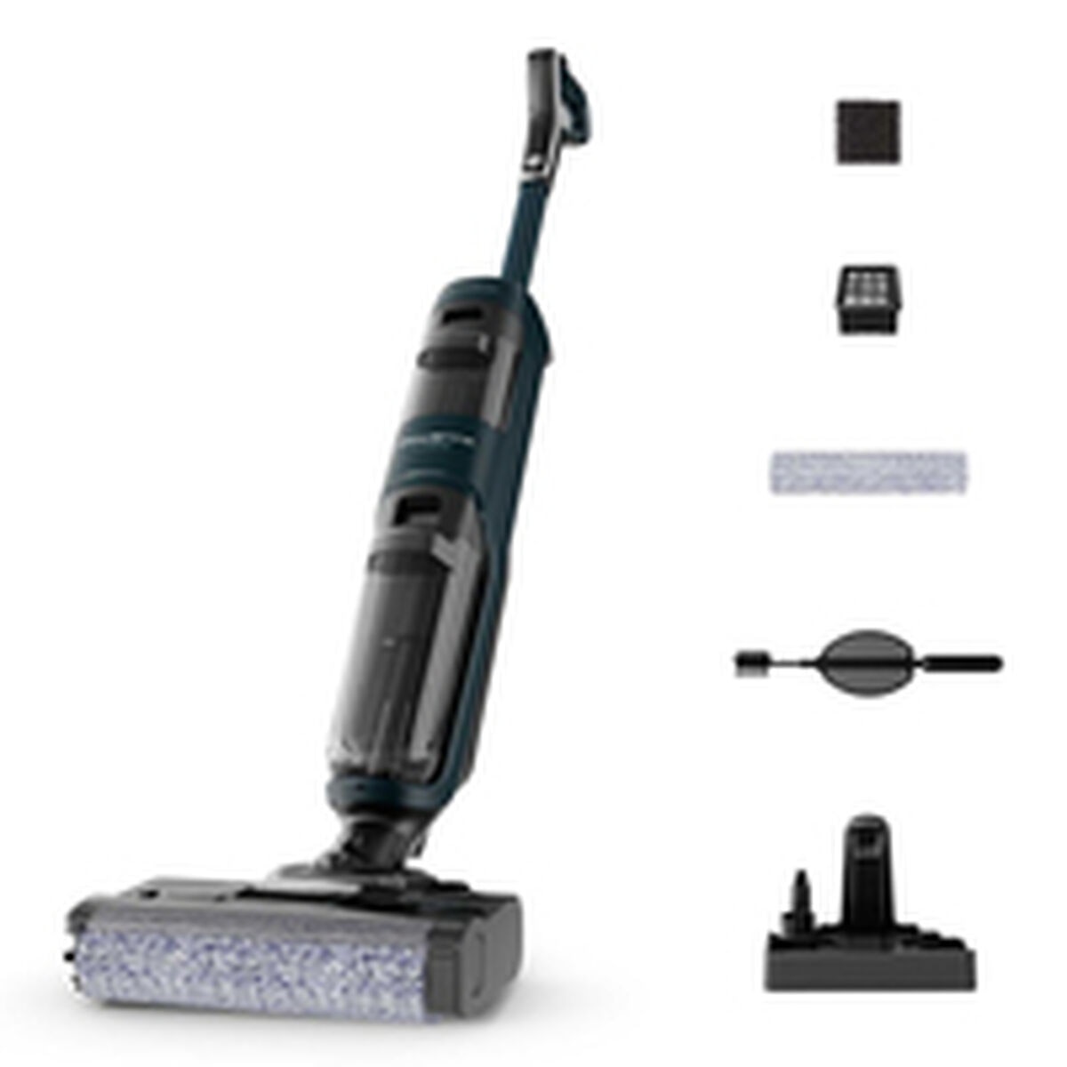 Aspirator cu spalare Rowenta X-Clean 2 GZ2251E0, 120 W, 440 RPM, pana la 35 min autonomie, rezervor apa murdara 0.44l, ecran LED, panou de control, verde & negru