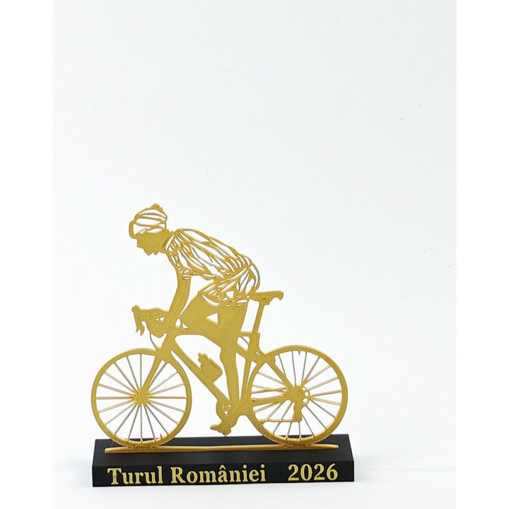Trofeu ciclism Turul Romaniei 2026, Negru/Auriu, Fetisshop, Dimensiunea 16x15x1, 5 cm