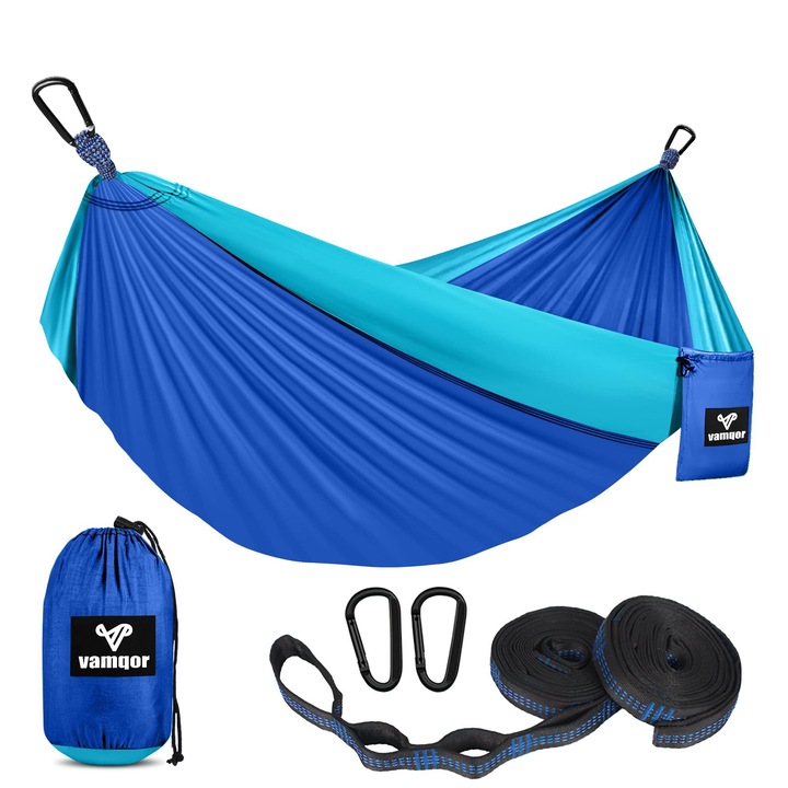 Junvena hamac de camping portabil, cu curele pentru copaci si husa de transport, 270 kg,270x140cm, pentru exterior, interior, plaja, drumetii