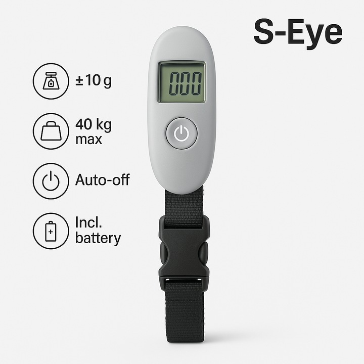 Cantar Digital S-Eye pentru Valize – Control Total al Greutatii, Ideal pentru Zboruri si Vacante